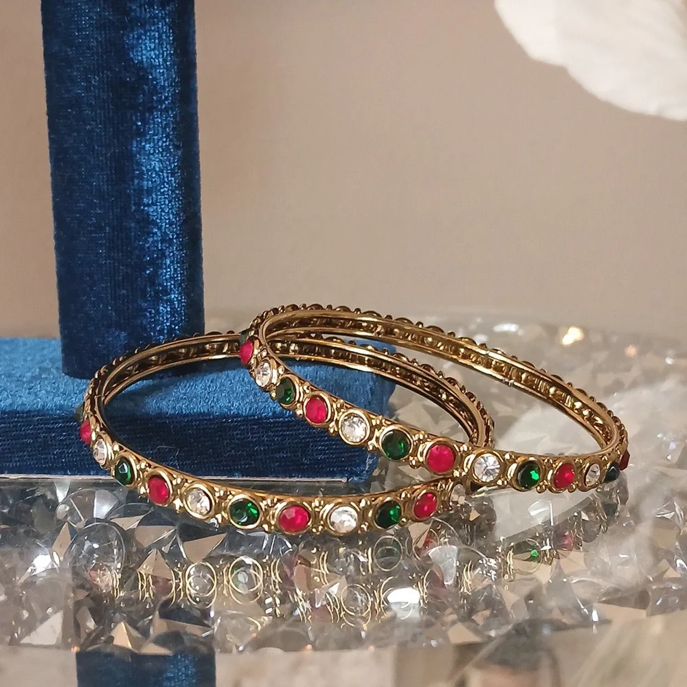 NWOT Elegant Gold Multi-Color Stone Bangle Bracelet Set